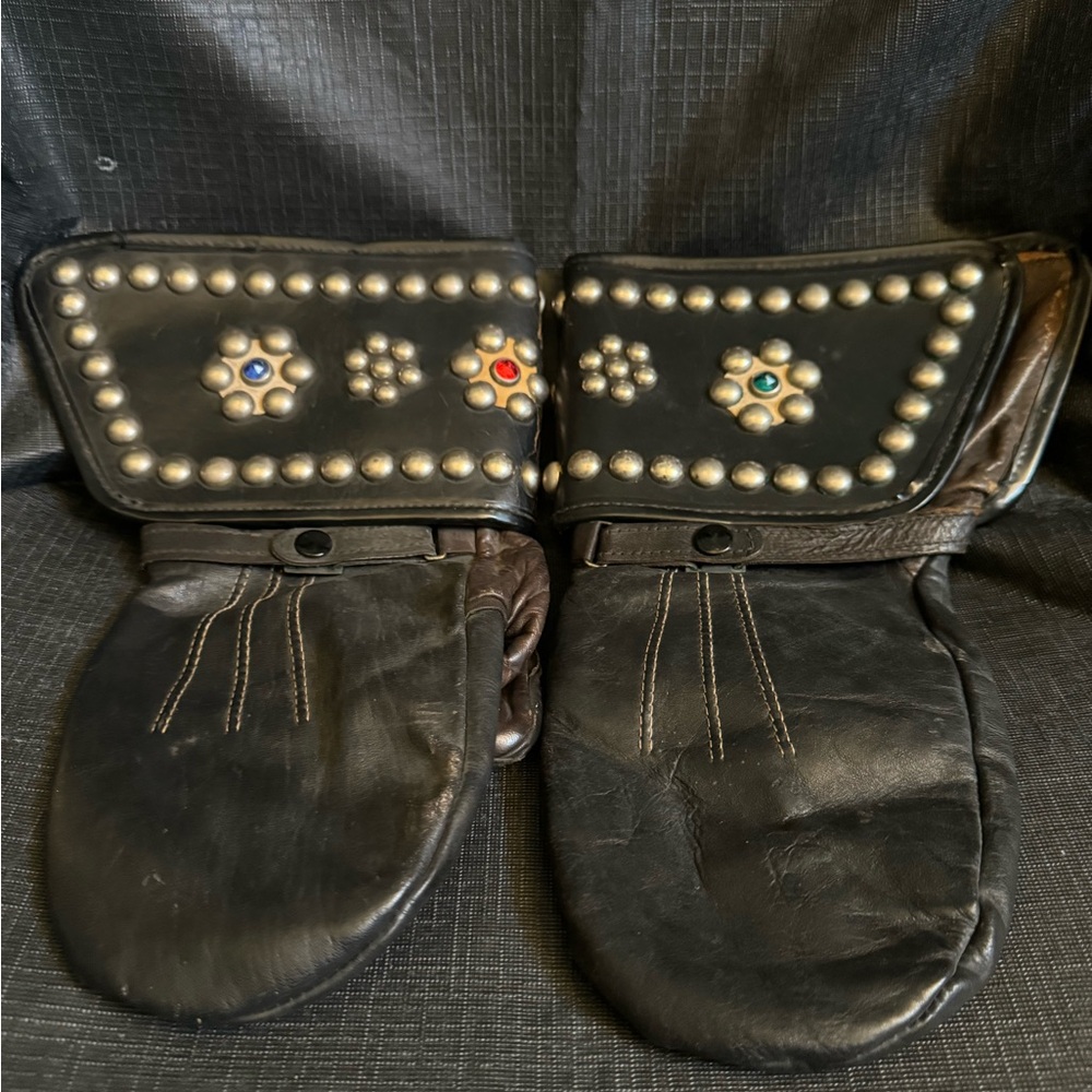 Early Studded Jeweled Leather Motorcycle Gloves